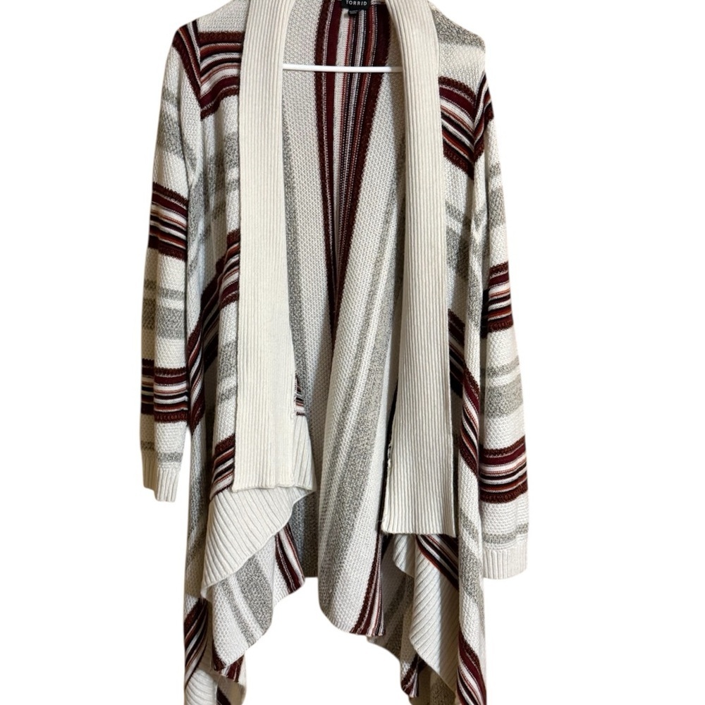 Torrid Cream and Gray Striped Cardigan Sweater‎